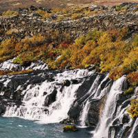 Nordic Lodges Island Ferienhaus Brekka Wasserfall Hraunfoss Barnafoss