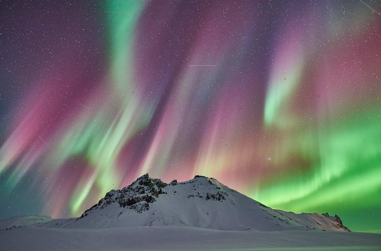 Northern Lights, Aurora Borealis, Winter, Iceland, Mountain, Snow, Ice, Night